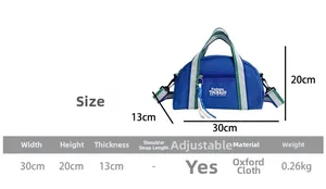 Sac bandoulière enfant en tissu oxford bleu avec spécifications de taille 30x20x13cm