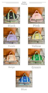 Vue détaillée montrant sept couleurs de sacs à main en toile Oxford pour enfants