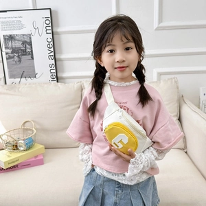 Kids fashion contrast color chest bag with letter G patch and adjustable strap