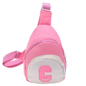 Pink and white trendy kids chest bag with letter C print and adjustable strap