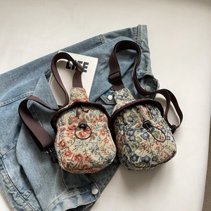 Sac De Poitrine Vintage Jacquard Floral Pour Femmes Sac Bandoulière Tissé Fermeture Cordon Style National
