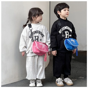 Kids streetwear crossbody bags with letter print shown on stylish children models
