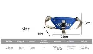 Size chart for kids canvas fanny pack showing width 25cm, height 13cm and thickness 1cm