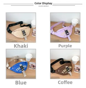 Four color variants of canvas kids waist bags with TOCASO lettering in life scene