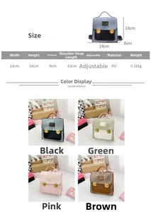 Size specifications for kids bear backpack showing 18x18x8cm dimensions and colors