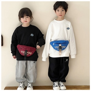 Kids trendy letter embroidery fanny packs in burgundy and royal blue canvas fabric