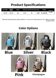 Tableau des tailles pour sac bandoulière enfant en cuir verni avec cinq coloris