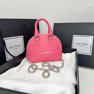 Mini Shell Shoulder Bag Litchi Pattern PU Leather Silver Ball Chain Strap Crossbody Handbag For Women Solid Color