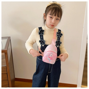 Pink canvas kids chest bag with cartoon mermaid print and adjustable shoulder strap