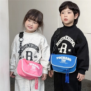 Childrens trendy letter print sweatshirts with vibrant crossbody bags for boys and girls