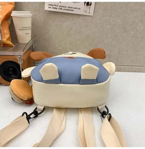 Zaino simpatico cucciolo con ciondolo peluche hamburger e dettagli orecchie 3D in tela