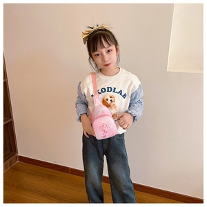 Pink mini nylon chest bag for kids with cute mermaid cartoon print and adjustable strap