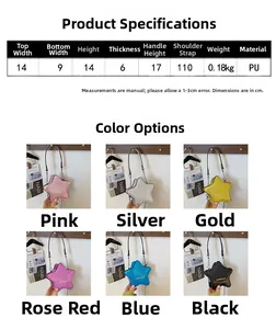 Spécifications de taille pour sac bandoulière étoile enfants en PU avec chaîne et fini brillant