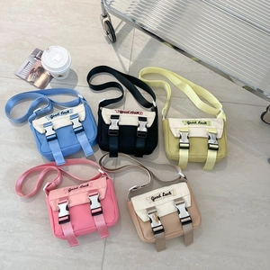 Kinder Umhängetasche Canvas Kleine Quadratische Kuriertasche Good Luck Stickerei Doppelschnalle Kleinkinder Lässig