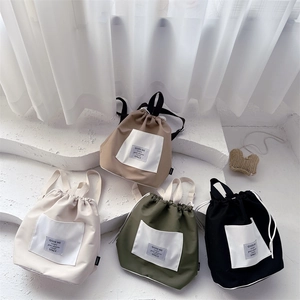 Kids Drawstring Backpack Canvas Contrast Color Patch Outdoor Leisure Street Fashion For Boys Girls