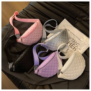 Detailed fan arrangement of quilted cross-body bags in five vibrant colors for children