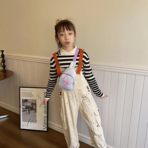 Mini mermaid cartoon canvas chest bag for kids with adjustable strap and gradient colors