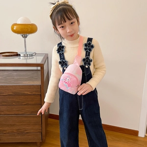 Cute pink cartoon mermaid canvas chest bag for kids worn by a little girl