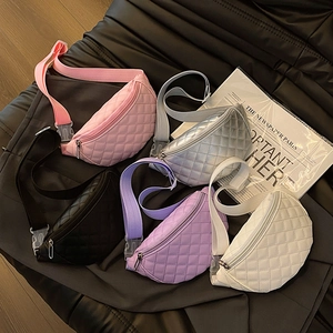 Kids Quilted Waist Bag Fashionable Diamond Lattice PU Leather Chest Bag For Girls Boys Adjustable Strap Simple