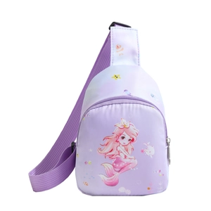 Cute lavender mini canvas chest bag with mermaid print and adjustable shoulder strap