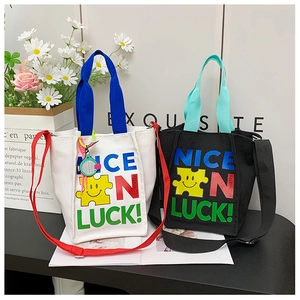 Grand sac cabas en toile pour enfants avec imprimé et bandoulière réglable pour filles