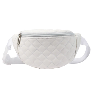 Marsupio bianco in pelle PU trapuntata con motivo a rombi e cinturino in nylon