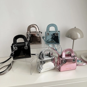 Sac À Bandoulière Mini Pour Enfants Cuir Verni Métallique Brillant À Main Avec Poignée Ronde Pour Petites Filles Accessoire Quotidien