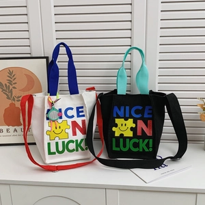 Sac À Bandoulière En Toile Pour Enfants Crossbody Tote Nice Luck Lettres Puzzle Sourire Imprimé Streetwear Coréen Enfants