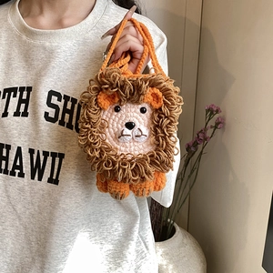 Sac à bandoulière lion fait main en coton tricoté orange pour les enfants