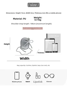 Detailed size specifications for silver mini chain bag showing 13x9x2cm dimensions