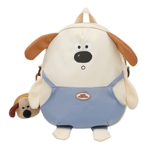 Zaino in tela a forma di cane con simpatico ciondolo e design patchwork blu per bimbi