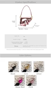 Detailed size chart and dimensions of the metallic laser surface PU saddle bag for girls
