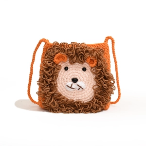 Sac à bandoulière lion en crochet fait main pour enfants en fil tricoté orange