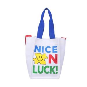 Sac cabas enfant en toile avec imprimé lettres et motif puzzle sourire jaune
