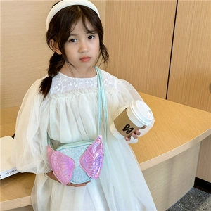 Adorable children's crossbody bag featuring iridescent butterfly wings and sparkly sequins