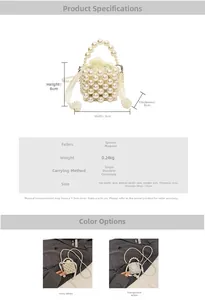 Macro shot of handmade mini pearl bucket bag showing size details and weaving texture