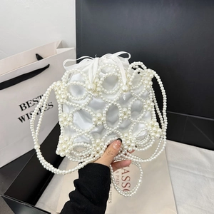 Mini Sac Seau En Künstliche Perles Pour Enfants Filles Sac À Bandoulière Évidé À Künstliche Perles Avec Doublure En Satin À Cordon Style Élégant