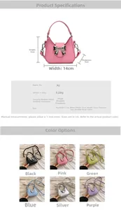 Tableau des tailles et options de couleurs pour le mini sac à main rose avec nœud pour filles