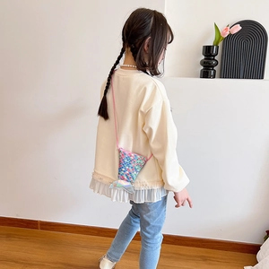 Sac bandoulière queue de sirène à paillettes colorées pour enfants avec sangle rose