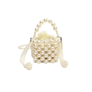 Handmade pearl bead handbag for girls with drawstring satin lining and crossbody strap