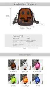 Size chart showing 18x19.5x7cm dimensions and PVC material for funny transparent bag