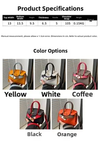 Detailed size chart for kids mini crossbody bags made of PU leather with five color options