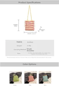 Spécifications de taille et variantes de couleur du sac bandoulière rayé en tricot