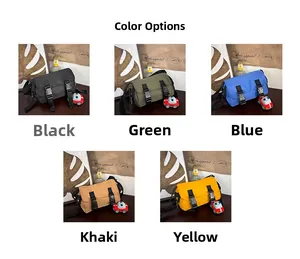 Multi-color canvas messenger bags for boys showing black, green, blue, khaki and yellow options