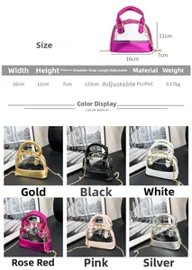 Size chart showing 16cm width shell-shaped jelly crossbody bag for girls with dimensions