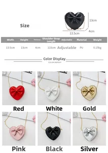 Guide des tailles et couleurs pour sac bandoulière enfant en forme de cœur et chaîne