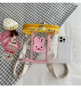Mini sac à dos transparent ours avec garnitures contrastées rose et jaune imperméables