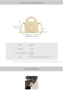 Détails du mini sac en perles crème, largeur 9cm avec bandoulière en perles et chaîne