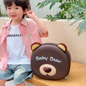 Detail of cartoon bear hard shell backpack with 3D ears for toddlers and kids