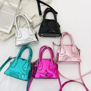 Mini Sac À Main Bandoulière Pour Enfants Filles Cuir PU Brillant Motif À Losanges Matelassé Mode Métallique